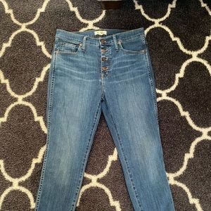 Madewell 10” skinny blue Jean with unfinished hem, size 31